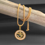 Premium Round Gold Plated Om Pendant Crystal With Chain