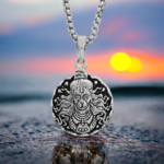 Silver Plated Round Hanuman Pendant With Chain